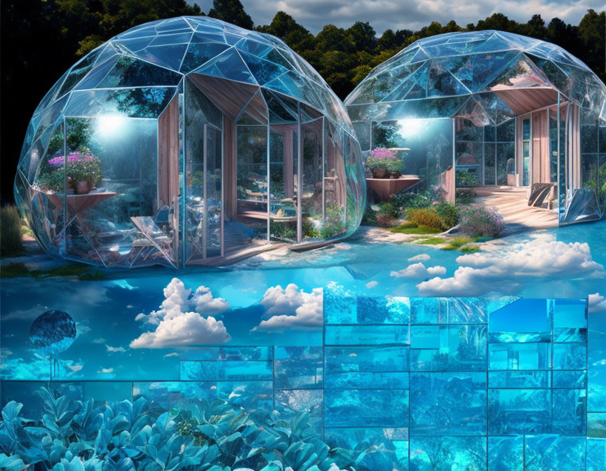 Transparent Dome Structures in Fantastical Underwater Landscape