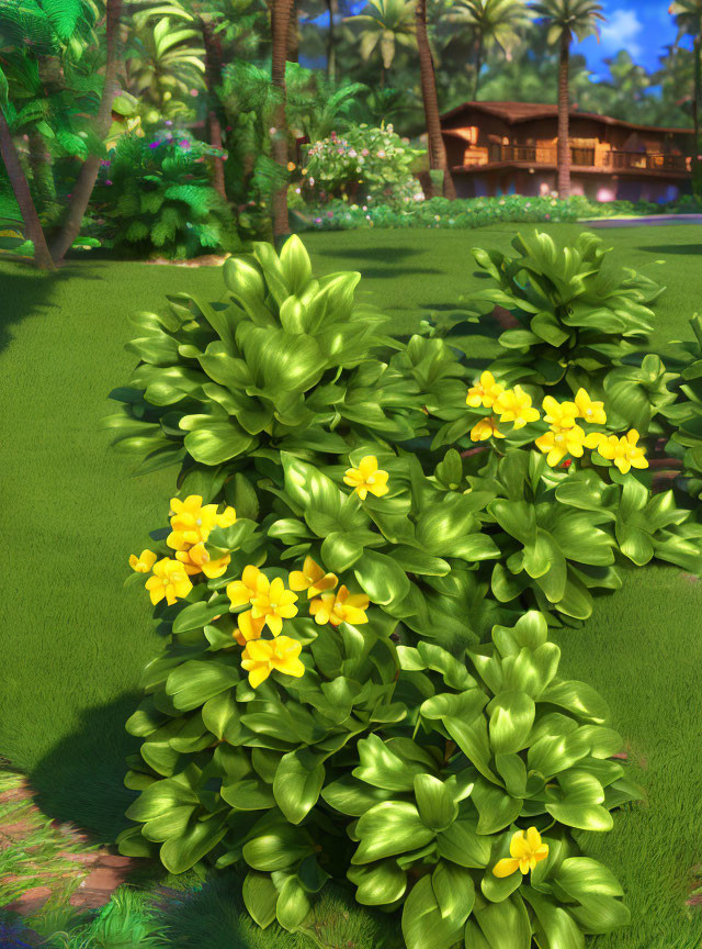 Lush Green Plants and Yellow Flowers in Vibrant Garden