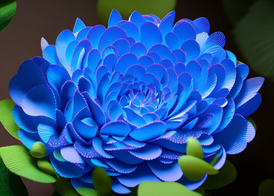 Digitally-rendered blue flower with intricate petals on dark background