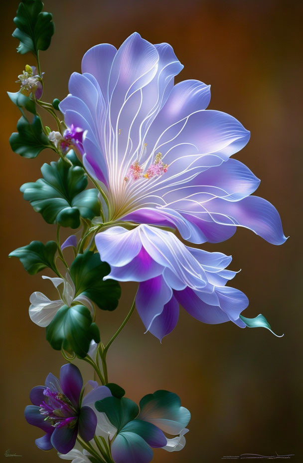 Delicate blue flower with translucent petals on warm background