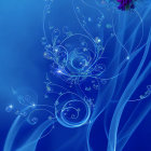 Blue Abstract Background with Swirling Patterns and Glowing Orbs
