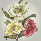 Cream-colored and pink floral bouquet illustration on light background