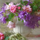 Vibrant pink and purple flowers in digital painting: ethereal underwater bouquet