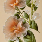 Detailed Stylized White Camellia Flowers Illustration on Beige Background