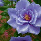 Detailed purple flower in vibrant image with greenery backdrop