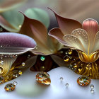 Close-Up Dew-Covered Flowers with Water Droplets on Petals
