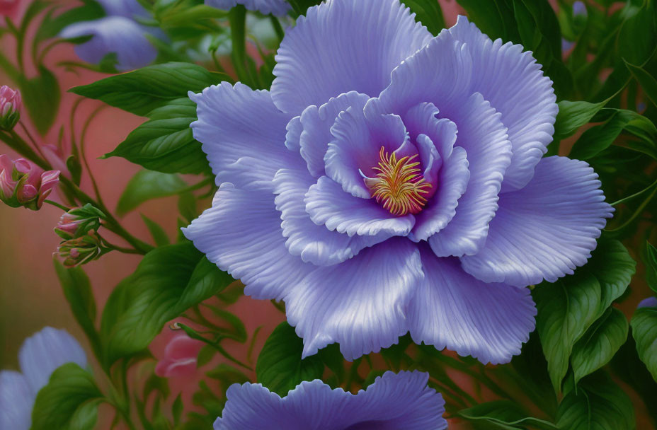 Detailed Digital Painting of Vibrant Purple Flower with Golden-Yellow Center