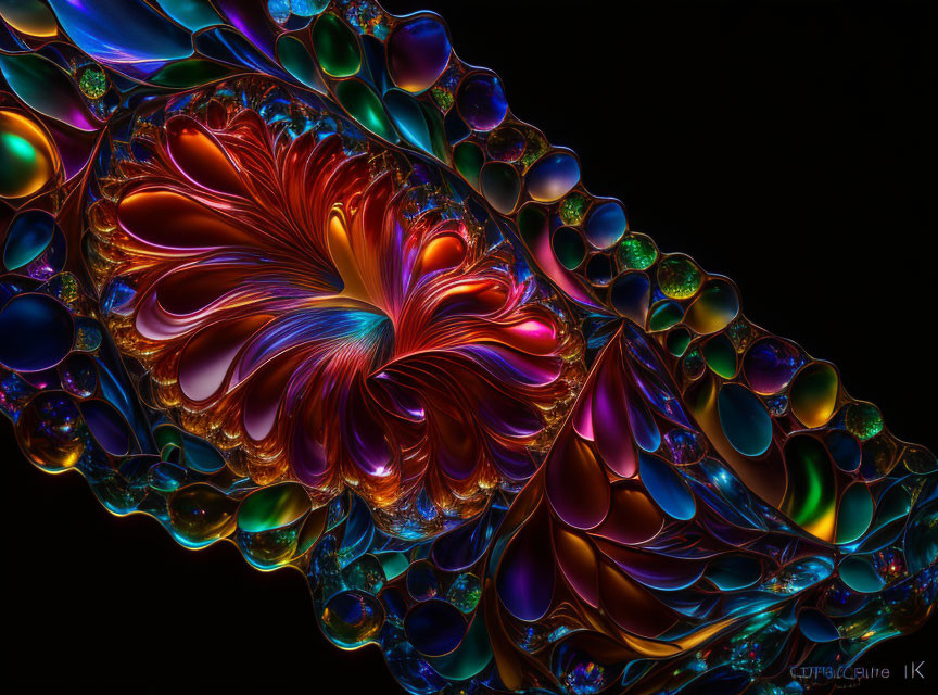 Colorful abstract fractal pattern with fluorescent colors and bubble-like structures