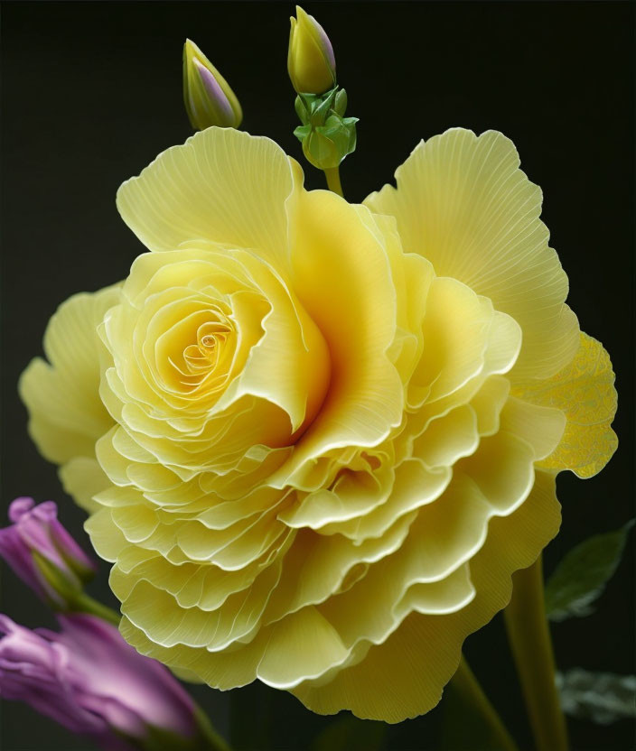 Yellow Rose in Full Bloom Against Dark Background