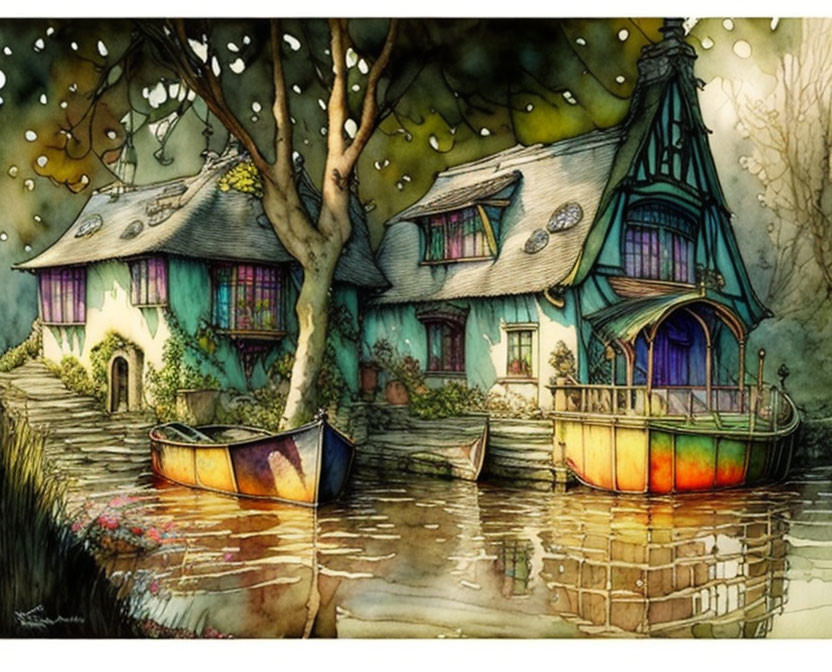 Enchanting cottage by glistening pond with rowboats