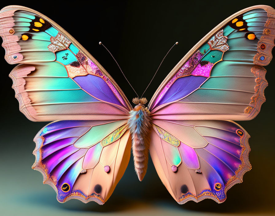 Colorful Butterfly with Blue, Purple, and Pink Wings on Soft-focus Background