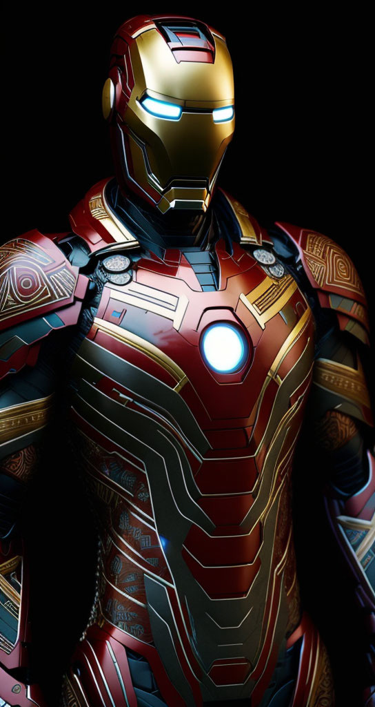 Detailed Red and Gold Iron Man Suit with Blue Arc Reactor and Eyes