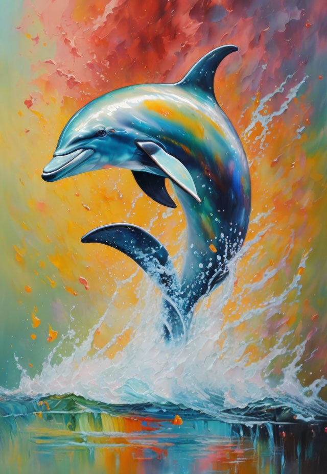 Colorful Dolphin Leaping from Abstract Fiery Background