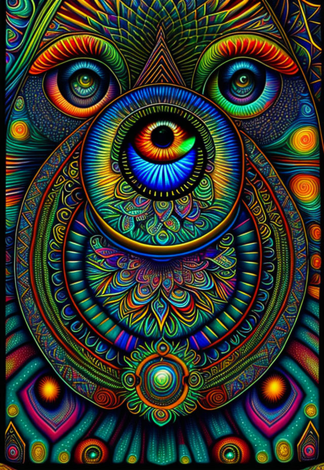 Colorful Psychedelic Artwork with Intricate Eye Patterns