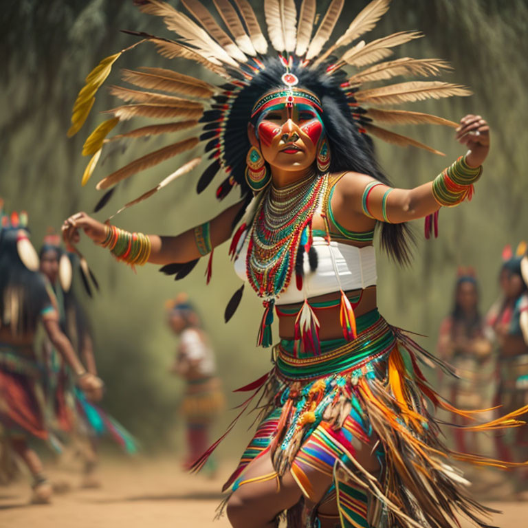 Traditional ceremonial dance with elaborate feather headdress