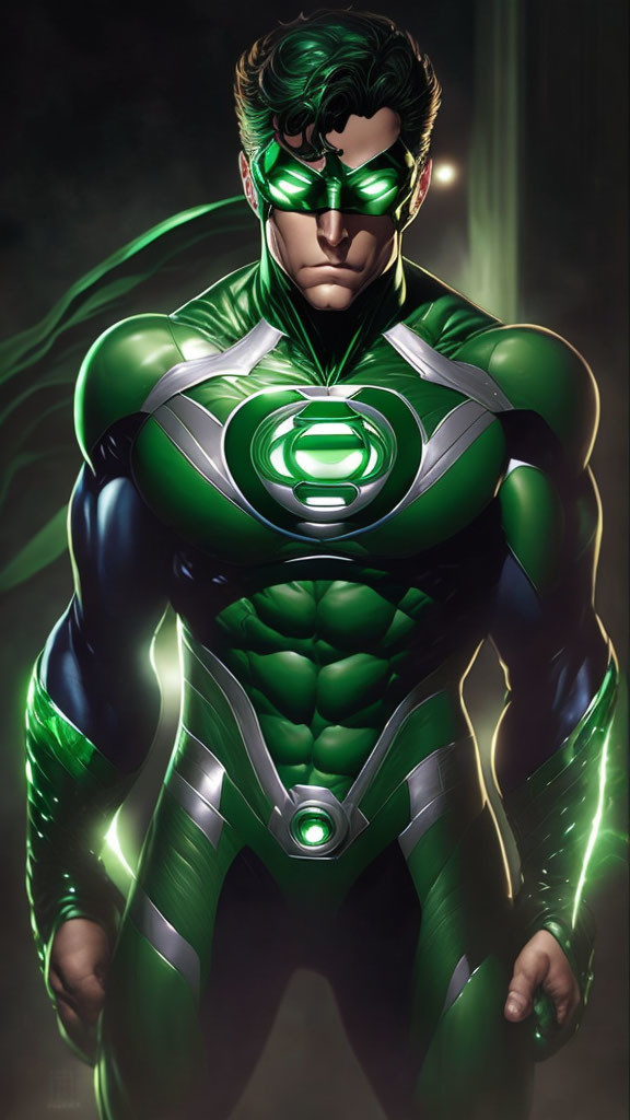 Detailed Green Lantern Illustration with Iconic Suit and Power Ring