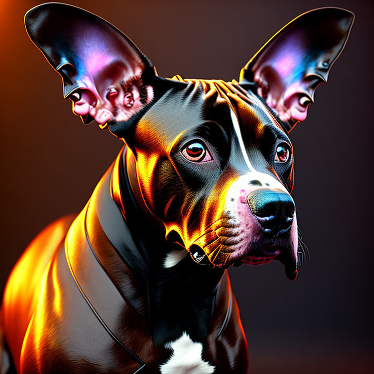 Digital Art: Stylized Black Dog with Fantastical Creatures