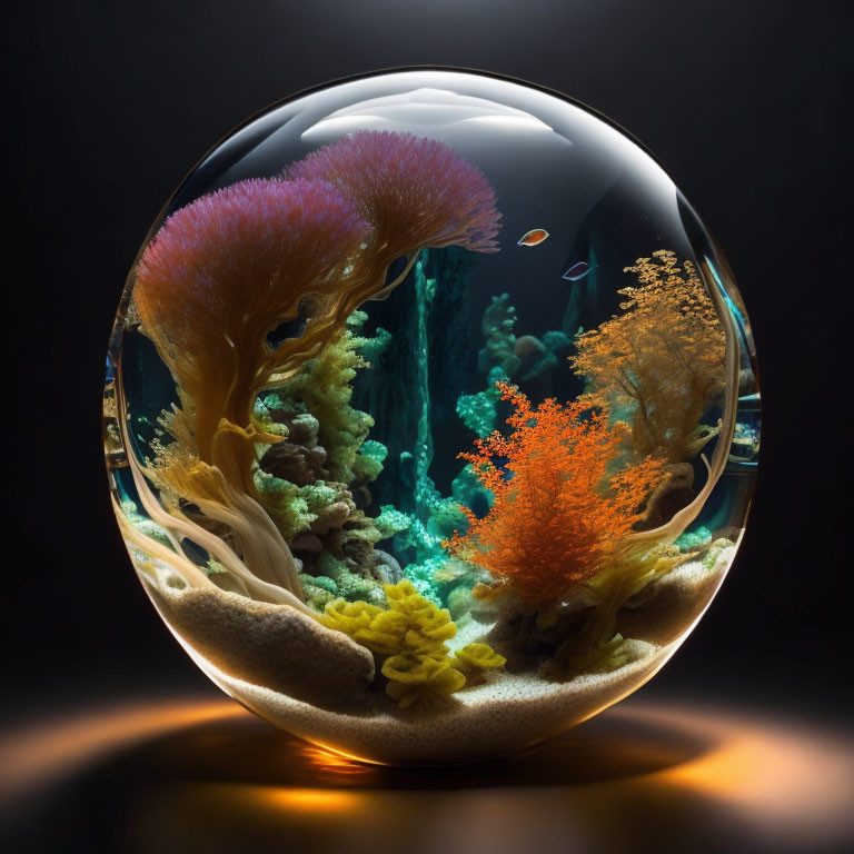 Colorful Coral Reef Ecosystem in Transparent Sphere