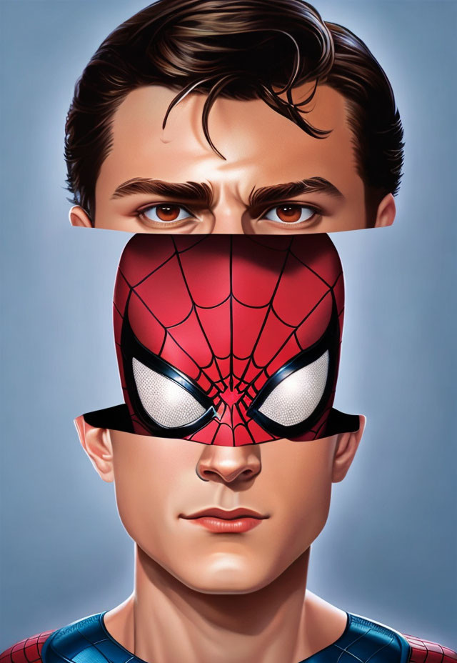 Man revealing Spider-Man identity with mask half-over face