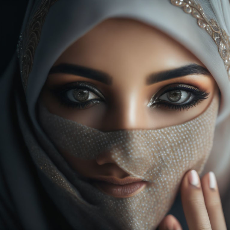 Portrait of a person with striking eyes in hijab and niqab.