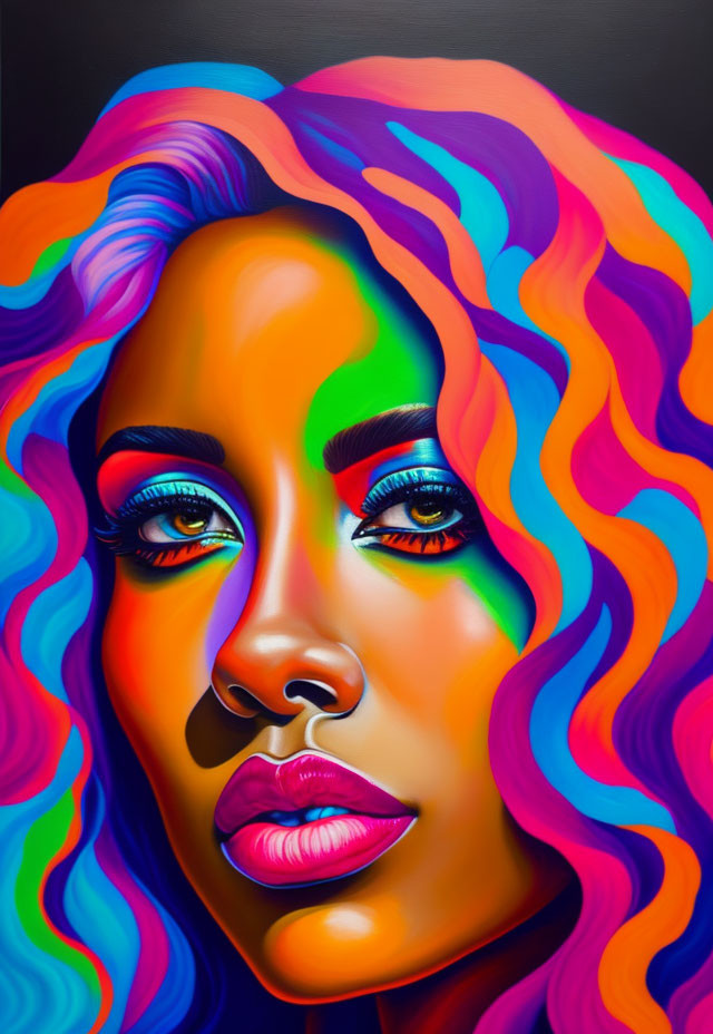 Colorful Portrait of Woman with Vibrant Hair & Captivating Eyes