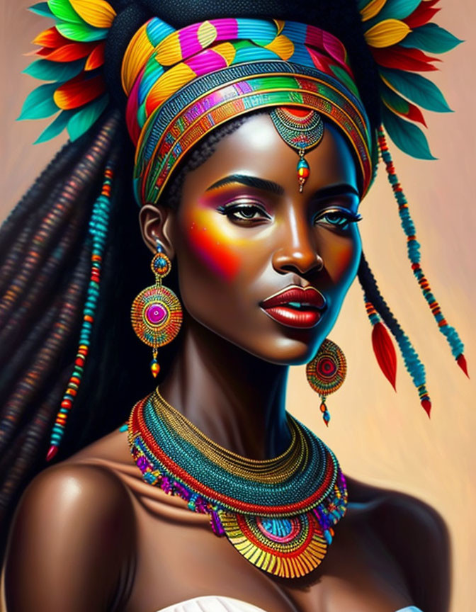 Vibrant tribal headgear and jewelry on a woman portrait