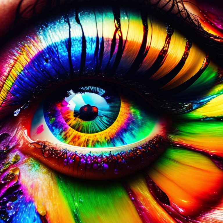 Close-Up of Human Eye with Rainbow-Hued Iris