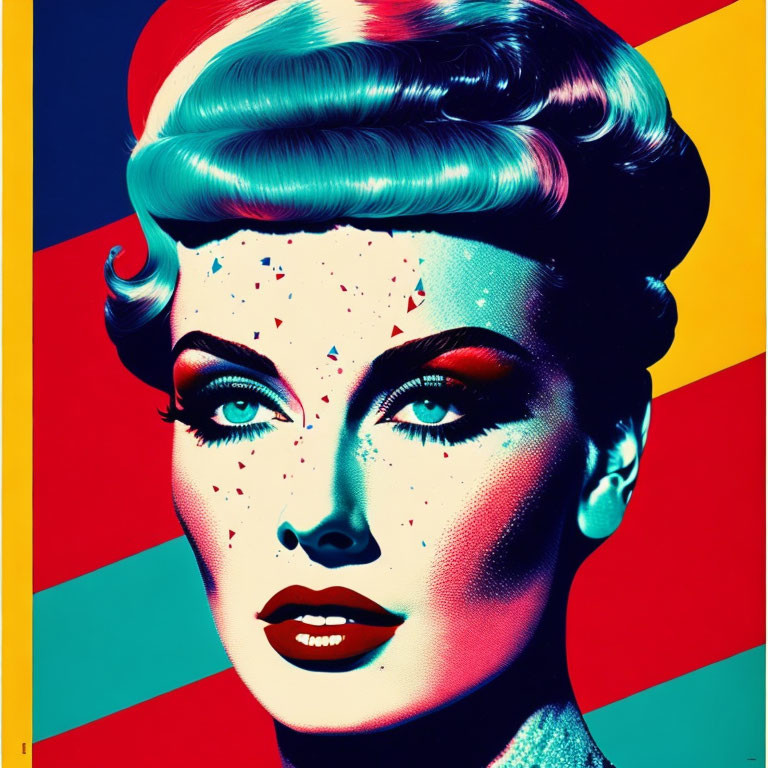 Vibrant pop art portrait with bold colors and retro aesthetic