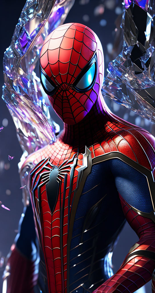 Detailed Spider-Man digital artwork with shattered glass background