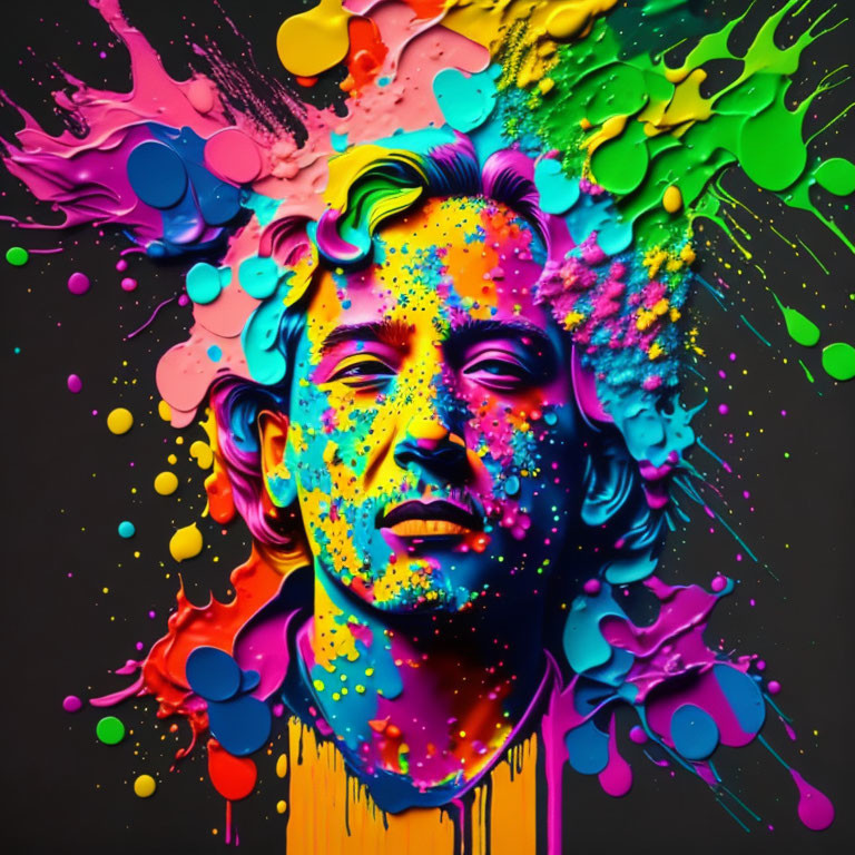 Colorful Paint Splatter Portrait with Dynamic Effect