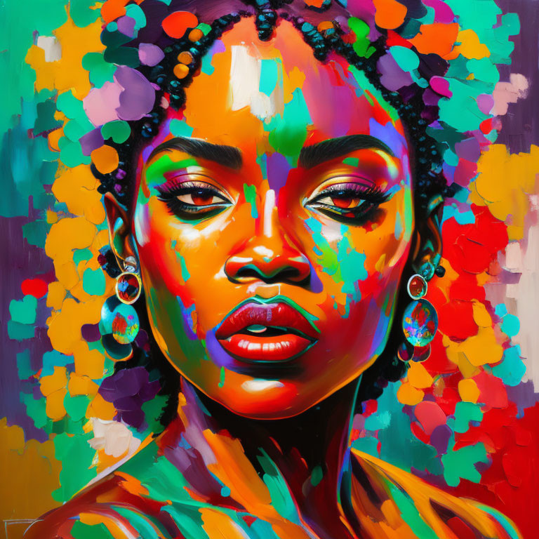 Colorful Abstract Painted Portrait of Woman