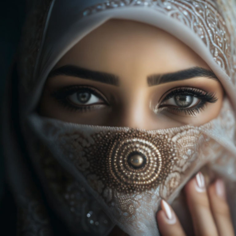 Person with Eye Makeup Peeking Through Lace Veil