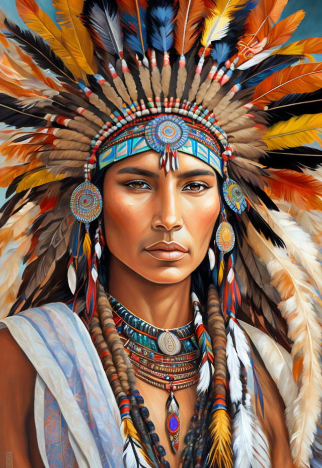 Illustration of person in Native American headdress