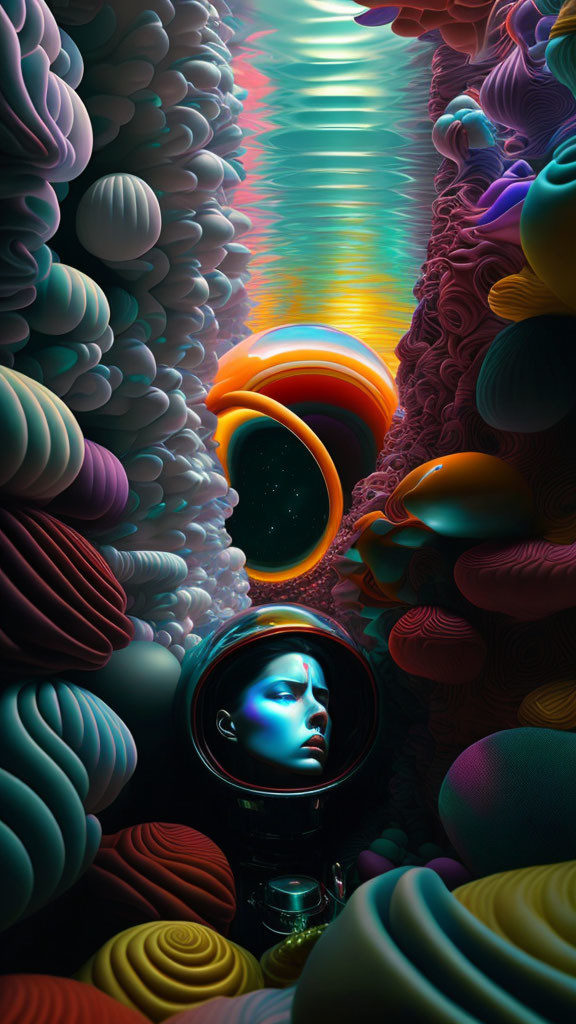 Vibrant underwater scene with surreal elements