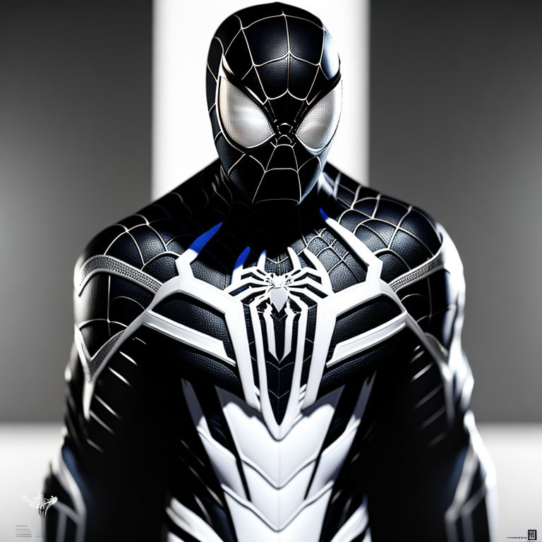 Intricate Black-and-White Spider Costume on Gray Background