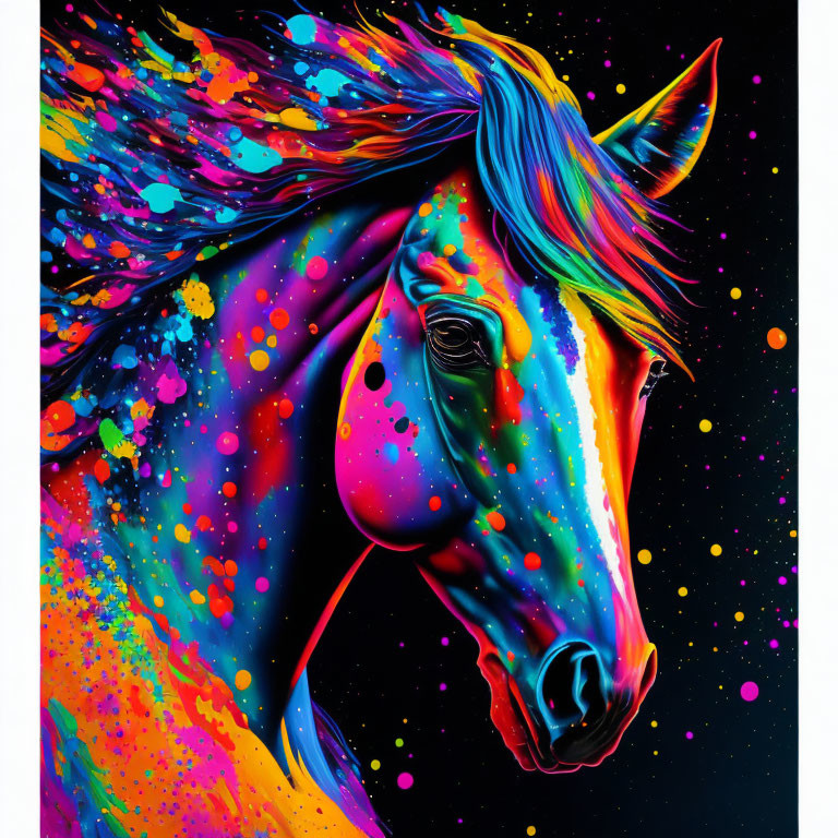 Colorful Abstract Horse Painting on Dark Background