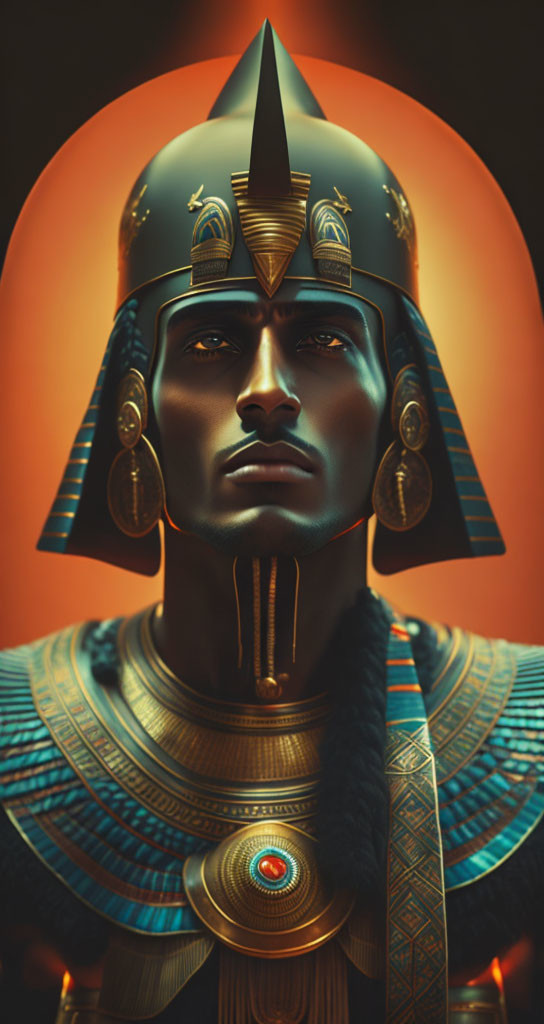 Digital Artwork: Ancient Egyptian Pharaoh with Detailed Headdress and Jewelry