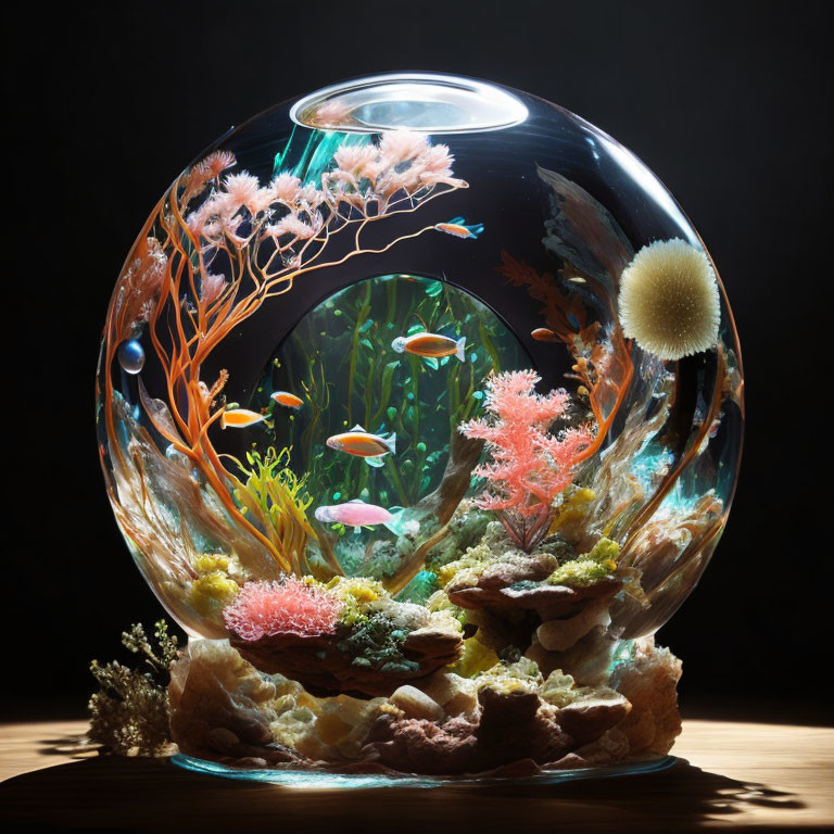 Colorful Sphere Aquarium with Marine Life and Plants