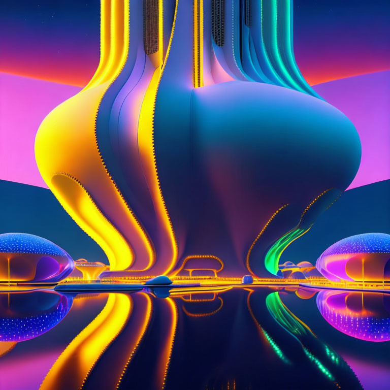 Futuristic digital art: Neon structures in twilight