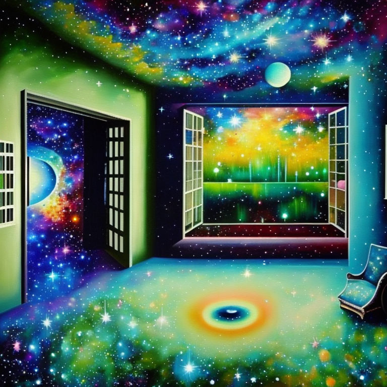 Colorful Galaxy View Room with Cosmic Decor