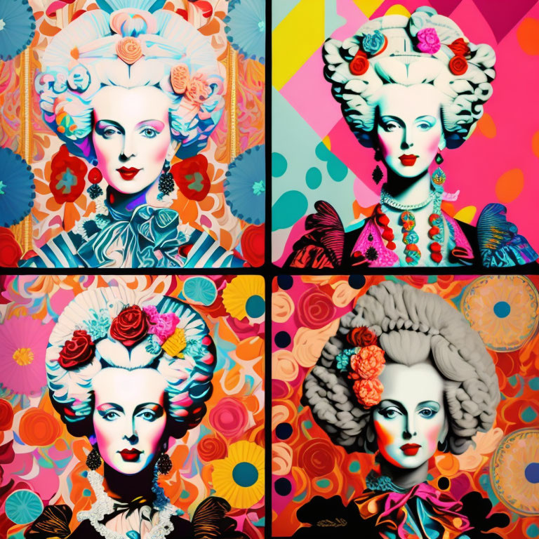 Colorful Pop Art Collage Featuring Woman Portraits & Floral Background