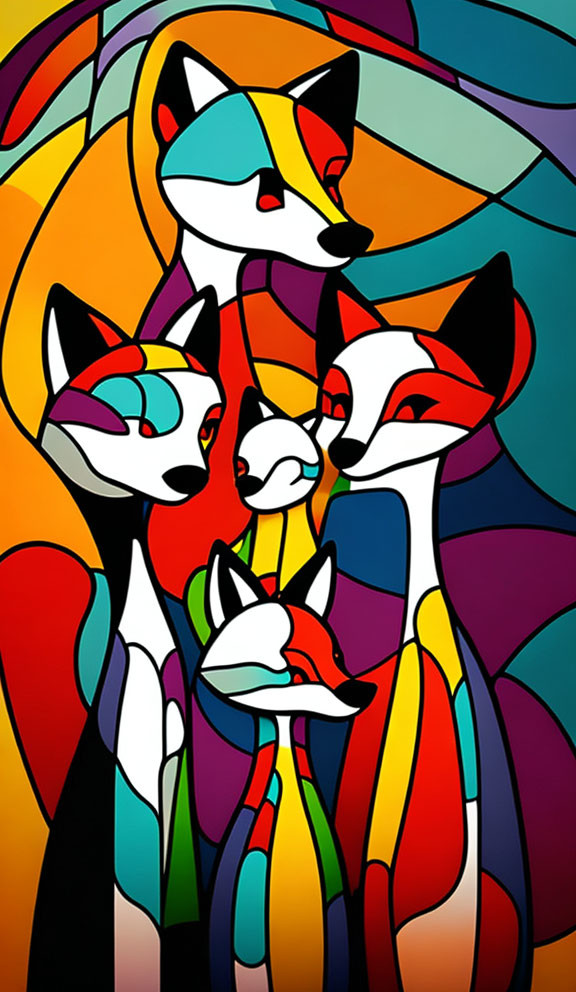 Vibrant stained glass-style fox illustration with abstract patterns