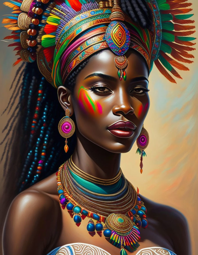 Vibrant digital portrait of a woman in African-inspired attire