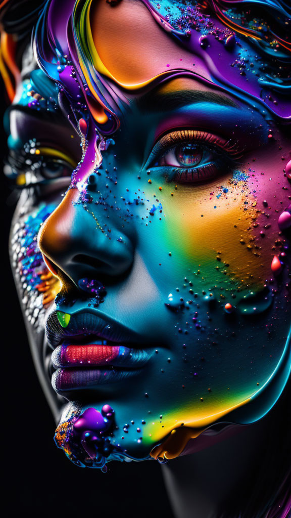 Colorful digital artwork: Woman's face with dripping paint effect