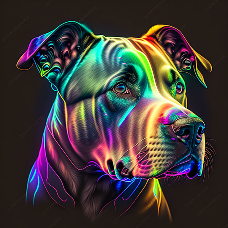 Vibrant Neon Colors Dog Art on Dark Background