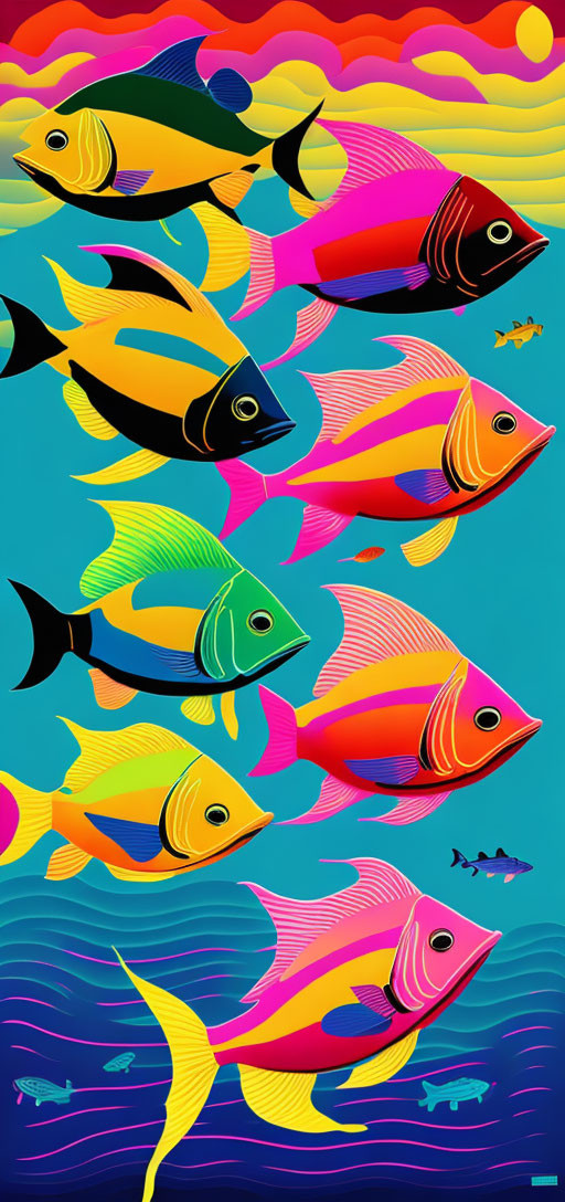 Vibrant Tropical Fish Illustration on Gradient Background