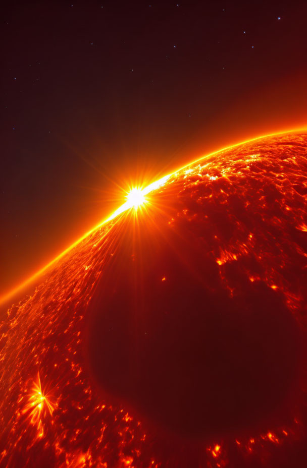 Detailed Close-Up of Sun's Surface with Solar Flare in Space