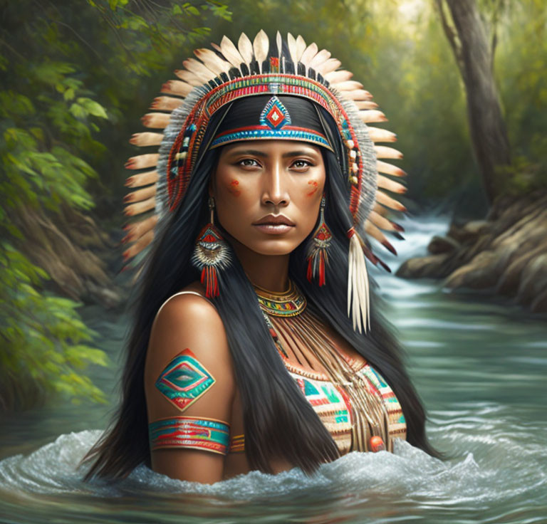 Traditional Native American Woman Portrait by Serene River