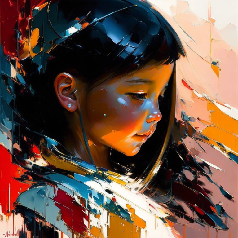 Vivid digital painting of contemplative young girl