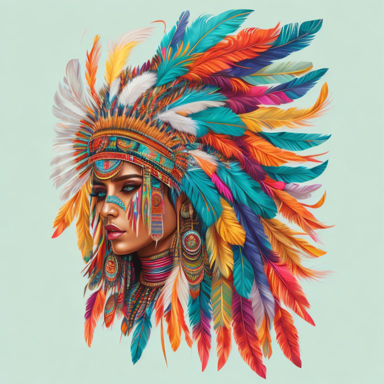 Colorful Native American headdress with intricate feathers and beadwork